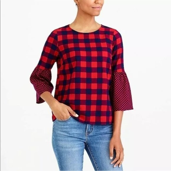 J.Crew Mercantile Tops - J.CREW MERCANTILE plaid boho bell sleeve shirt 2
